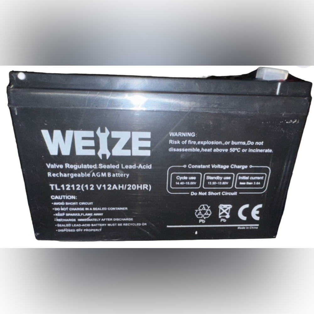 Weize Battery 12V/12AH/20HR. New, still in its original plastic packaging.